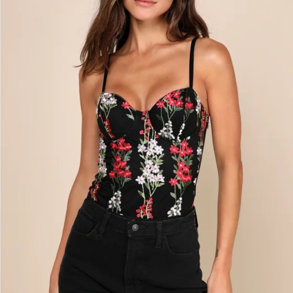 Floral Black Women's Bodysuit S